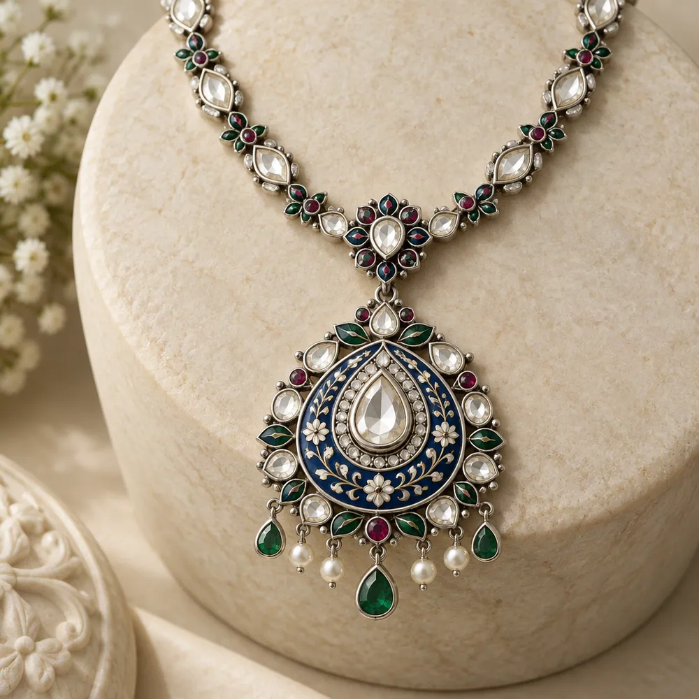 Kundan Silver Pendant
